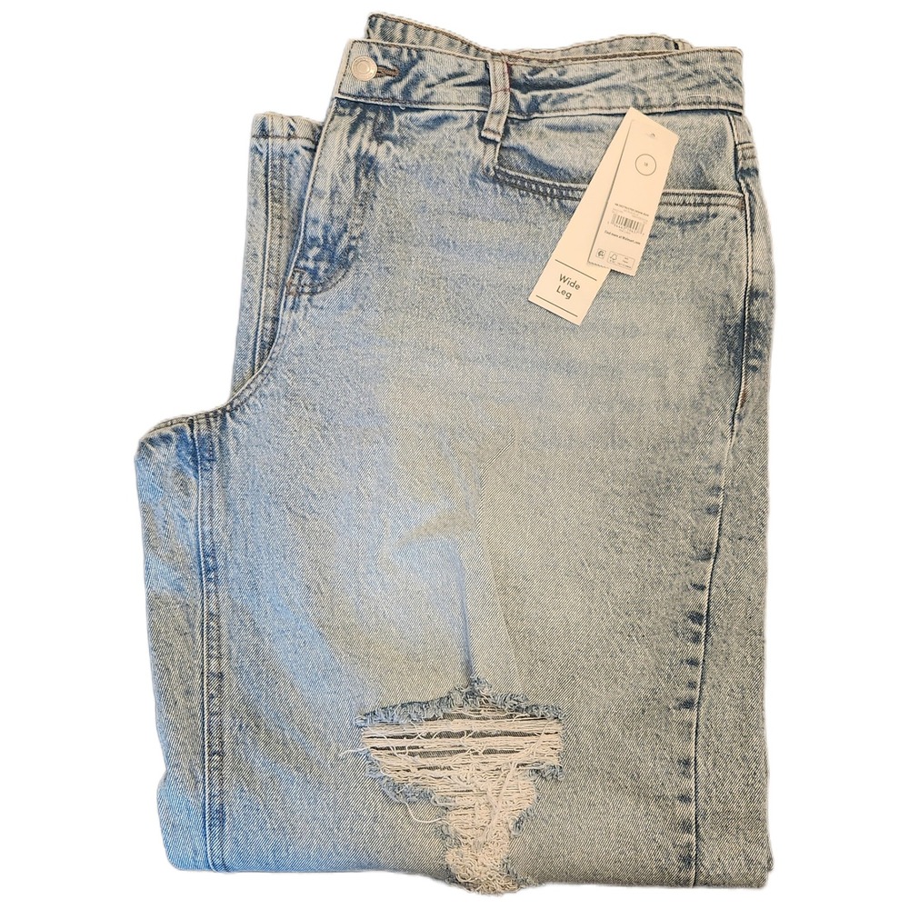 No Boundaries Destructed Wide Leg Jeans Medium Blue Wash Womens Size 18 NWT